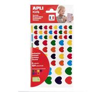 APLI – Pochette gommettes Kids 19720, cœurs, 6 feuilles, couleurs/tailles variées, repositionnable