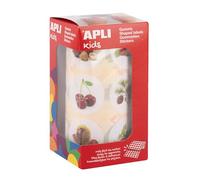 APLI Kids 20052 - Rouleau de gommettes éducatives rondes de 33 mm avec des illustrations sur les arbres et leurs fruits.