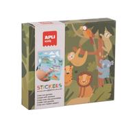 APLI Kids 20076 - Jeu éducatif de gommettes géométriques Safari, 8 fiches illustrées + Autocollants repositionnables, Apprentissage Formes et Couleurs, dès 3 Ans