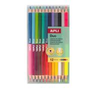 APLI Kids 20082 - Set de 12 Crayons Bicolores à Double Pointe (24 Couleurs) - Design Triangulaire Ergonomique - Mine Robuste 3 mm - Coffret Qualité Supérieure pour Dessin et Art