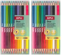 Apli Kids 20082 - Set de 12 Crayons Bicolores à Double Pointe (24 Couleurs) - Design Triangulaire Ergonomique - Mine Robuste 3 mm - Coffret Qualité Supérieure pour Dessin et Art (Lot de 2)