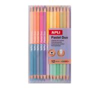 Apli Kids 20084 - Crayons de Couleurs Pastel Bicolores 12 Crayons à Double Pointe (24 Couleurs) - Design Triangulaire Ergonomique - Mine de 3 mm - Qualité Supérieure pour Dessin et Art