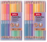 Apli Kids 20084 - Crayons de Couleurs Pastel Bicolores 12 Crayons à Double Pointe (24 Couleurs) - Design Triangulaire Ergonomique - Mine de 3 mm - Qualité Supérieure pour Dessin et Art (Lot de 2)
