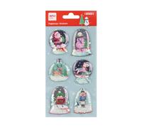 APLI Kids 20221 - Stickers de Noël sur le thème des boules à neige - Pochette de 6 autocollants festifs - Idéal pour la décoration des cartes de vœux, cadeaux et pour les loisirs créatifs