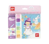 APLI Kids 20574 - Bloc d’aquarelle enfants Magic World - palette de peintures à l’eau intégrée, pinceau inclus, bloc spiralé, activité créative nomade dès 3 ans