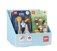 APLI Kids 20587 - Puzzles gommes à assembler pour enfants, présentoir 12 puzzles gommes, collections espace, animaux, océan et robots