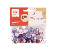 APLI Kids 20604 - Diamants décoratifs en forme de cœur, 100 pièces, loisirs créatifs, DIY et scrapbooking