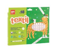 APLI Kids 20628 - Feutres Textiles Double Pointe 18 Couleurs - Résistent Au Lavage - Idéal T-Shirts, Sacs, Loisirs Créatifs