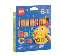 APLI Kids 20635 - Baby Crayons, 6 Crayons de Cire avec Taille-Crayon