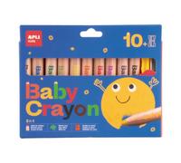 APLI Kids 20636 - Baby Crayons, 10 Crayons de Cire avec Taille-Crayon