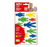 APLI Kids 20687 - Gommettes silhouettes autocollantes enlevables, bleu rouge jaune et vert, 6 planches (132 gommettes), 3 tailles 35-65 mm, activités créatives enfants