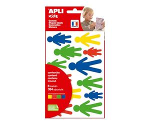 APLI Kids 20687 - Gommettes silhouettes autocollantes enlevables, bleu rouge jaune et vert, 6 planches (132 gommettes), 3 tailles 35-65 mm, activités créatives enfants