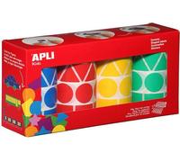 Apli Kids - Autocollants pour enfants XL, boîte de 4 rouleaux de 4 couleurs et 4 formes (bleu, rouge, jaune et vert)