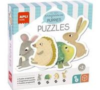 APLI Kids 19439-4 Puzzles progressifs à pièces Larges adaptés aux Enfants âgés de 2 Ans et Plus. (Souris, Tortue, Lapin, hérisson).