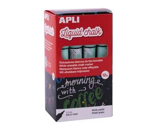 APLI Liquid Chalk Lot de 12 feutres à craie effaçables Vert pastel 5,5 mm