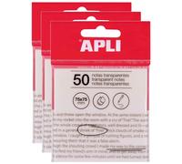 Apli Lot De 3 Packs 50 Feuilles Notes Adhésives 75 X 75 Mm Incolore Transparent
