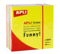 Apli Notes adhésives Funny 75 x 75 mm bloc de 400 feuilles 4 couleurs assorties fluorescentes