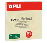 APLI Notes adhésives 10975 - 75 x 75 mm - Bloc 100 feuilles - Jaune