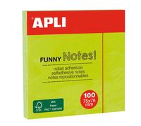 APLI Notes adhésives Funny Notes 75 x 75 mm Bloc 100 feuilles Vert fluo