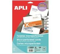 APLI – Cartes de visite 10608 – Micro-perforées blanches 90 x 50,8 mm 200 g/m² – 100 cartes (10x10)