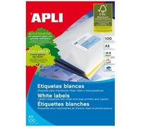 APLI Feuilles d'étiquettes polyvalentes A3 297 x 420 mm – Blanc, boîte de 100