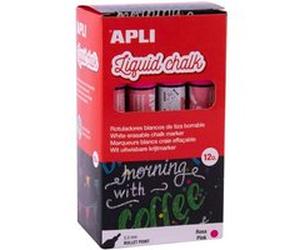 Apli Pink Marqueur à craie liquide - Pointe ronde - Idéal pour les tableaux noirs, le plastique, les fenêtres, la céramique, le vinyle, le métal, etc. - Facile à effacer - Séchage rapide - Utilisation