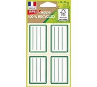 APLI Pochette de 32 étiquettes scolaires vertes 100% recyclé 36 x 56 mm