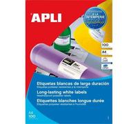 Apli - Polyester - Adhésif Permanent - Blanc - 210 X 148.5 Mm 100 Étiquette(S) (100 Feuille(S) X 1 Boîte - Étiquettes