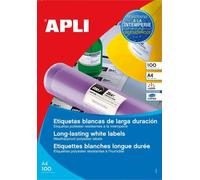 Apli - Polyester - Adhésif Permanent - Blanc - 210 X 148.5 Mm 100 Étiquette(S) (100 Feuille(S) X 1 Boîte - Étiquettes