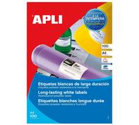 Apli - Polyester - Mat - Adhésif Permanent - Blanc - A4 (210 X 297 Mm) 100 Étiquette(S) (100 Feuille(S) X 1 Étiquettes