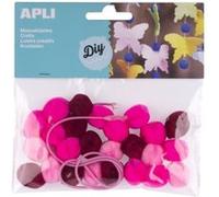 Apli 14788 - Sachet de 25 Pompons Rose + Cordon pour Loisirs créatifs