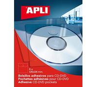 APLI 2585 Lot de 6 pochettes porte-CD autocollantes 126 x 126 mm