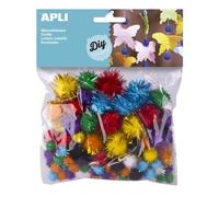 APLI Pompons 13062 - Sachet de 78 pompons couleurs brillantes pour loisirs créatifs