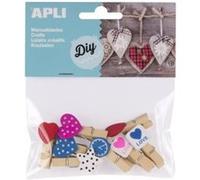 APLI 14784 - Sachet de 8 mini pinces en bois de différentes formes et couleurs pour loisirs créatifs