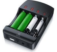 Aplic Chargeur de batterie 2000 mA, chargeur de batterie universel avec fonction powerbank USB, 4x baies de chargement