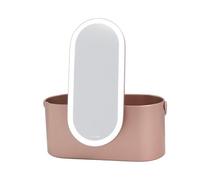 Aplike - Trousse de maquillage avec miroir LED Beverly, organisateur de maquillage + miroir avec lumière réglable pour coiffeuse, contrôle tactile, trousse de maquillage idéale pour voyage, rose