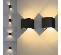 Aplique. Intérieur Mural Noir 2 Pièces,230V 12W éclairage Mural d'Extérieur Angle de Faisceau Réglable IP65,3000K Blanc Chaud LED Aluminium Applique Murale Interieur Pour Salon Murs Extérieurs Garage