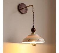 Apliques de pared estilo rústico francés para dormitorio, de cerámica blanca vintage, de madera con cableado, de mediados de siglo, de porcelana estilo granja, para mesita de noche o sala de estar.