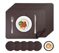 APLKER Lot de 12 Sets de Table Lavable, 6 Pièces Sets de Tables et 6 Pièces Dessous de Verres PVC Set de Table, Antidérapant Imperméables Résistant à la Chaleur, 43×30 CM (Café)