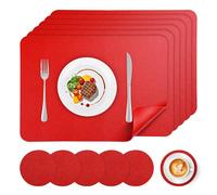 APLKER Lot de 12 Sets de Table Lavable, 6 Pièces Sets de Tables et 6 Pièces Dessous de Verres PVC Set de Table, Antidérapant Imperméables Résistant à la Chaleur, 43 × 30 CM(Rouge)
