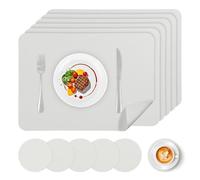 APLKER Lot de 12 Sets de Table Lavable, 6 Pièces Sets de Tables et 6 Pièces Dessous de Verres PVC Set de Table, Antidérapant Imperméables Résistant à la Chaleur, 43×30 CM, Blanc