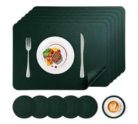 APLKER Lot de 12 Sets de Table Lavable, 6 Pièces Sets de Tables et 6 Pièces Dessous de Verres PVC Set de Table, Antidérapant Imperméables Résistant à la Chaleur, 16.9 x 11.8 Inch/43 * 30CM, Vert