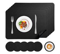 APLKER Lot de 12 Sets de Table Lavable, 6 Pièces Sets de Tables et 6 Pièces Dessous de Verres PVC Set de Table, Antidérapant Imperméables Résistant à la Chaleur, 43×30 CM (Noir)