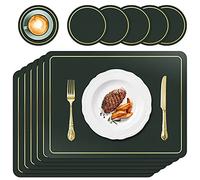 APLKER Lot de 6 Sets de Table en Cuir Lavables Set Table Imperméables Sets de Tables avac Dessous de Verre pour Salle à Manger, Antidérapant Résistant à l'usure à la Chaleur, 42 x 30 cm (Vert Foncé)