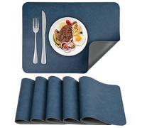 APLKER Set de Table en Cuir Lot de 6 Sets de Table Lavable imperméables PU Résistant à la Chaleur pour Cuisines Restaurants et hôtels 43 x 30 cm/16.9 * 11.8in (Bleu/Gris, 6)