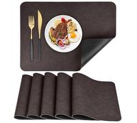 APLKER Set de Table en Cuir Lot de 6 Sets de Table Lavable imperméables PU Résistant à la Chaleur pour Cuisines Restaurants et hôtels 43 x 30 cm/16.9 * 11.8in (Noir & Marron, 6)