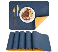 APLKER Set de Table en Cuir Lot de 6 Sets de Table Lavable imperméables PU Résistant à la Chaleur pour Cuisines Restaurants et hôtels 43 x 30 cm/16.9 * 11.8in (Bleu & Jaune, 6)