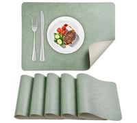 APLKER Set de Table en Cuir Lot de 6 Sets de Table Lavable imperméables PU Résistant à la Chaleur pour Cuisines Restaurants et hôtels 43cm x 30cm/16.9 * 11.8in (Vert Sauge/Blanc, Lot de 6)