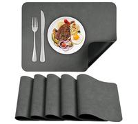 APLKER Set de Table en Cuir Lot de 6 Sets de Table Lavable imperméables PU Résistant à la Chaleur pour Cuisines Restaurants et hôtels 43cm x 30cm/16.9 * 11.8in (Gris/Noir, 6)