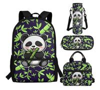 Aplkyhs Lot de 4 sacs à dos avec boîte à déjeuner, trousse à crayons, porte-bouteille d'eau pour école primaire, sac à déjeuner isotherme, Imprimé Panda Bambou, Taille unique, Sacs à dos de jour
